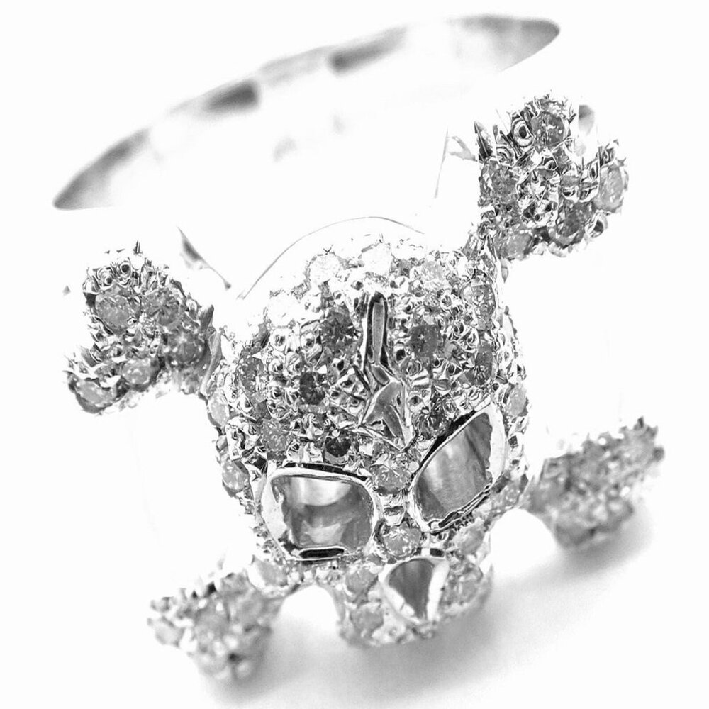 Rare! Authentic Loree Rodkin 18k White Gold Diamond Skull Crossbones Ring